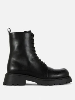 Apron Toe Laced Ankle Boots
