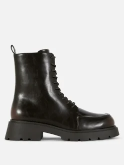 Apron Toe Laced Ankle Boots