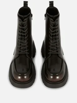 Apron Toe Laced Ankle Boots
