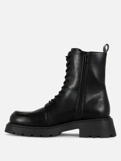 Apron Toe Laced Ankle Boots