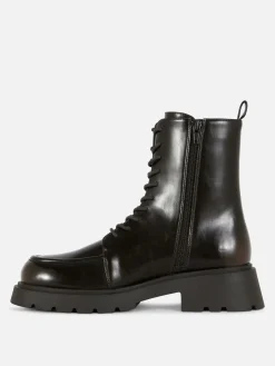Apron Toe Laced Ankle Boots