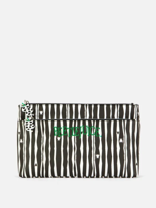 Beetlejuice Striped Makeup Bag