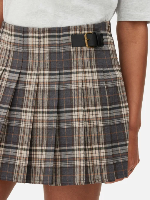 Belted Pleated Mini Skirt