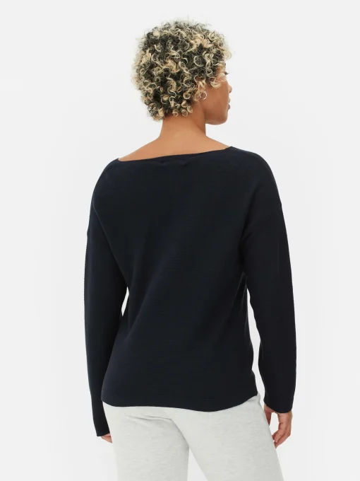 Boat Neck Long Sleeve Sweater