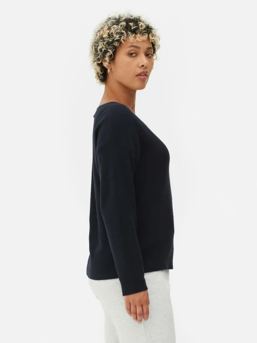 Boat Neck Long Sleeve Sweater