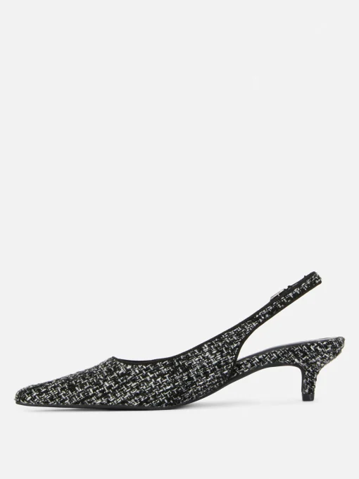 Boucle Slingback Kitten Heels