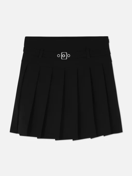 Buckle Belt Pleated Skirt