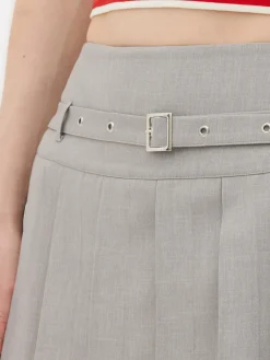 Buckle Pleated Mini Skirt