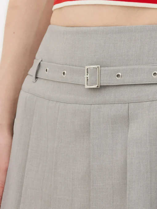 Buckle Pleated Mini Skirt