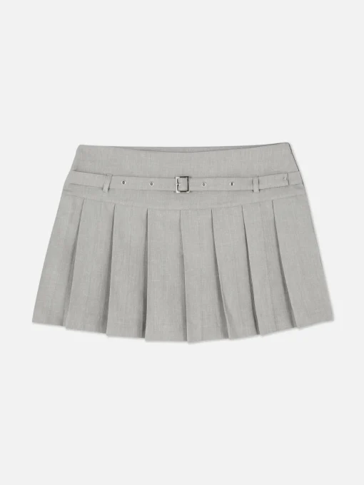Buckle Pleated Mini Skirt