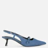 Buckled Denim Kitten Heels