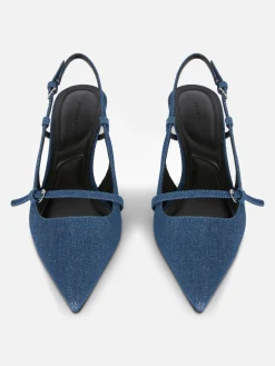 Buckled Denim Kitten Heels