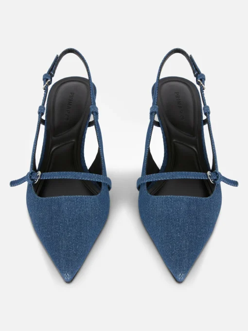Buckled Denim Kitten Heels