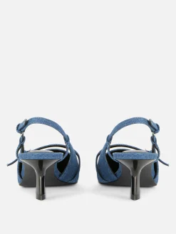 Buckled Denim Kitten Heels