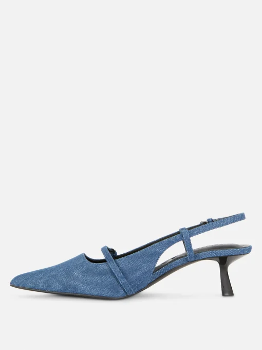 Buckled Denim Kitten Heels