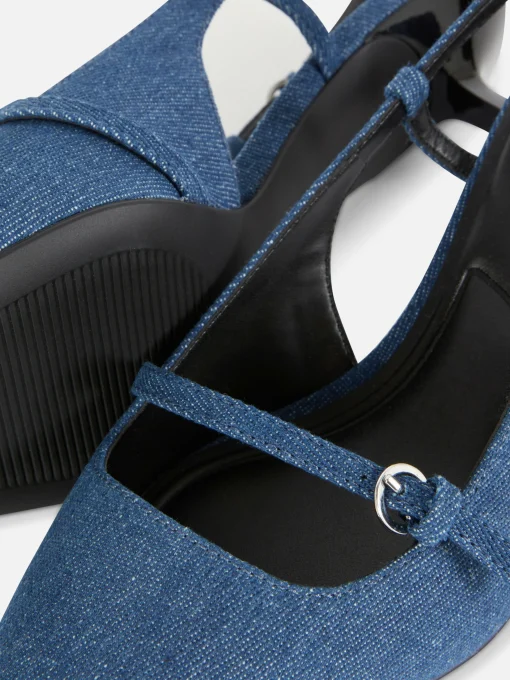 Buckled Denim Kitten Heels
