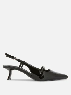 Buckled Patent Kitten Heels