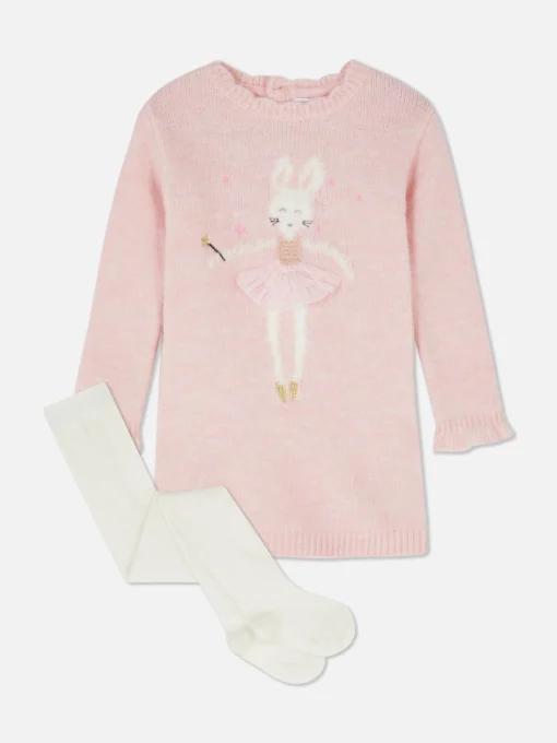 Bunny Sweater Dress And Tights Set