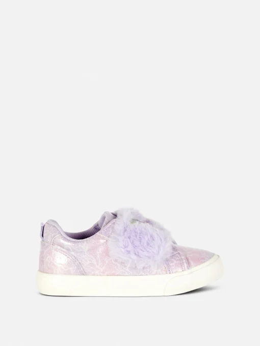 Butterfly Glitter Faux Fur Trim Sneakers
