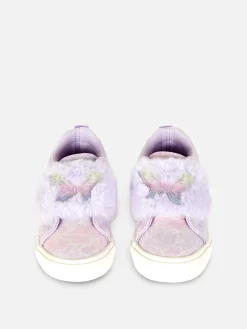 Butterfly Glitter Faux Fur Trim Sneakers
