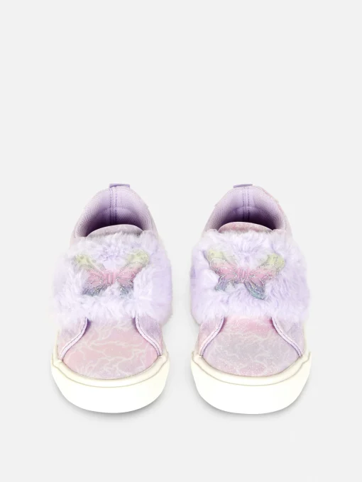 Butterfly Glitter Faux Fur Trim Sneakers