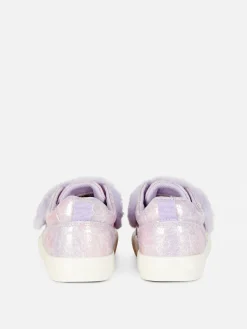 Butterfly Glitter Faux Fur Trim Sneakers