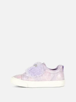 Butterfly Glitter Faux Fur Trim Sneakers
