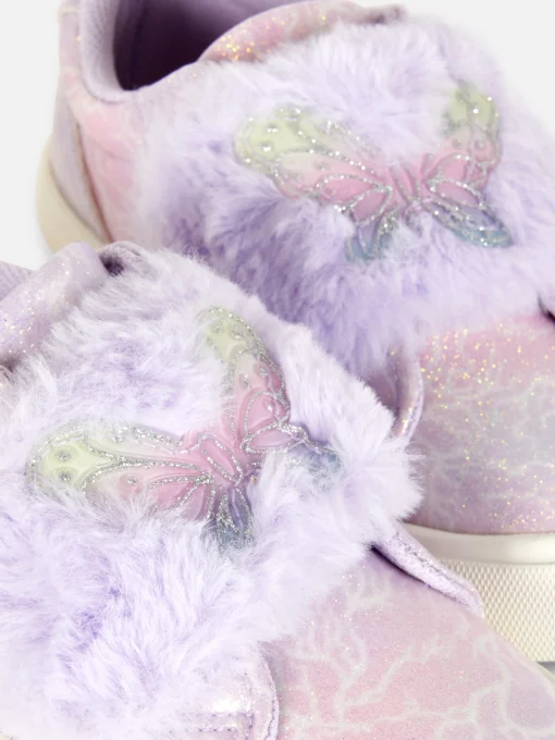 Butterfly Glitter Faux Fur Trim Sneakers
