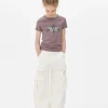 Butterfly Print Washed Effect T-Shirt