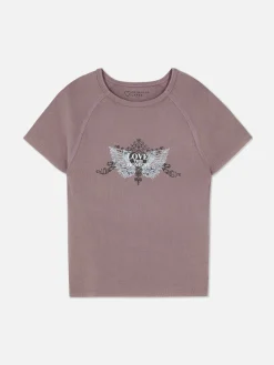 Butterfly Print Washed Effect T-Shirt