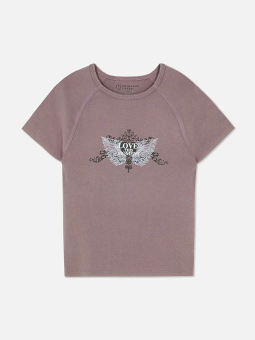 Butterfly Print Washed Effect T-Shirt