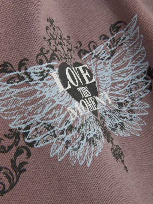 Butterfly Print Washed Effect T-Shirt