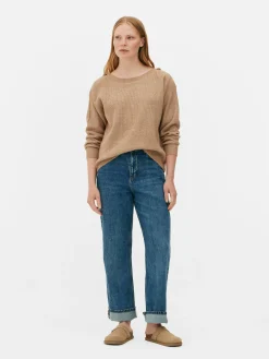 Button Shoulder Boatneck Sweater