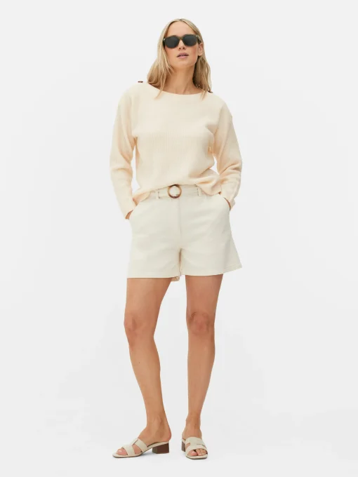 Button Shoulder Boatneck Sweater