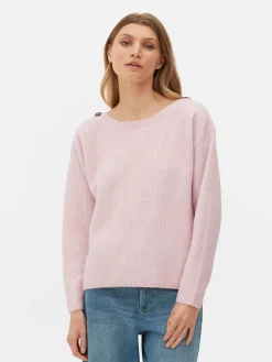 Button Shoulder Boatneck Sweater