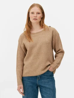 Button Shoulder Boatneck Sweater