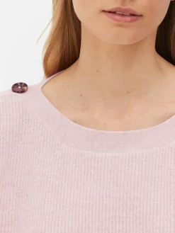 Button Shoulder Boatneck Sweater