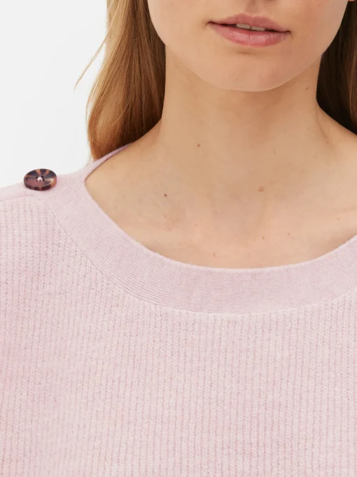 Button Shoulder Boatneck Sweater