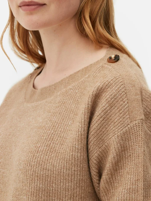 Button Shoulder Boatneck Sweater