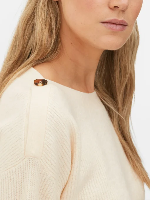 Button Shoulder Boatneck Sweater