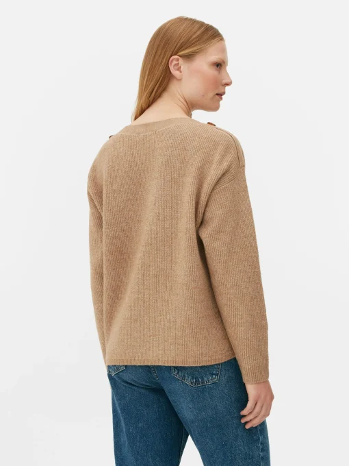 Button Shoulder Boatneck Sweater