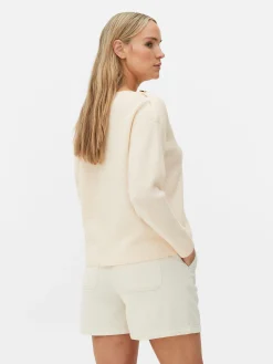 Button Shoulder Boatneck Sweater