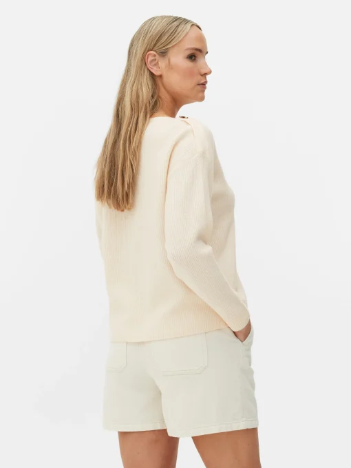 Button Shoulder Boatneck Sweater