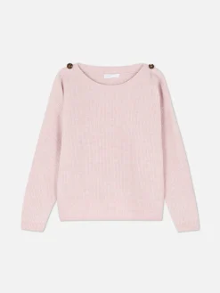 Button Shoulder Boatneck Sweater