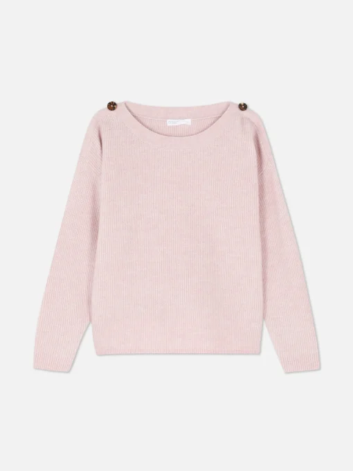 Button Shoulder Boatneck Sweater