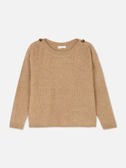Button Shoulder Boatneck Sweater