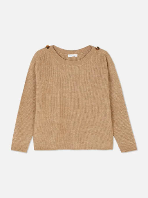 Button Shoulder Boatneck Sweater