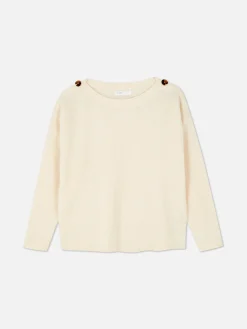 Button Shoulder Boatneck Sweater