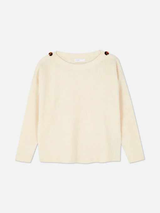 Button Shoulder Boatneck Sweater