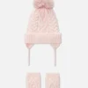Cable Knit Beanie And Mittens Set
